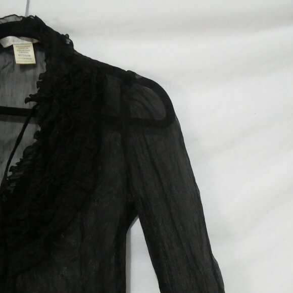 CHARLOTTE RUSSE | medium | Gothic Sheer Mesh Blouse | Ruffle V-Neck | Lace-Up - Picture 5 of 16